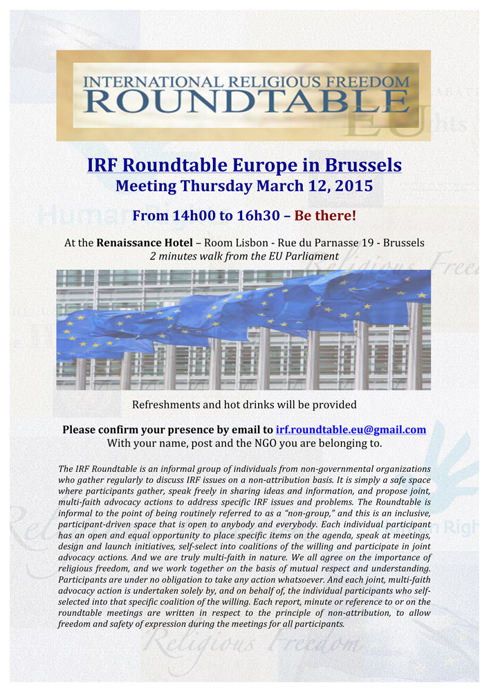 Next IRF Roundtable in Europe meeting – 12 March in Brussels